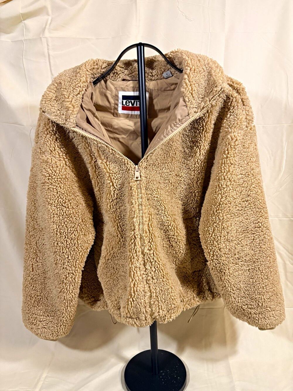 Levi's Womens Full Zip Teddy Sherpa Jacket Small Camel Tan Long Sleeve Size S